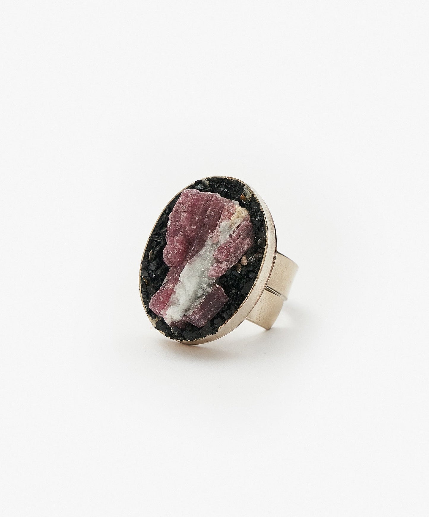 ANILLO GEOMETRICO OVALO DE TURMALINA ROSA
