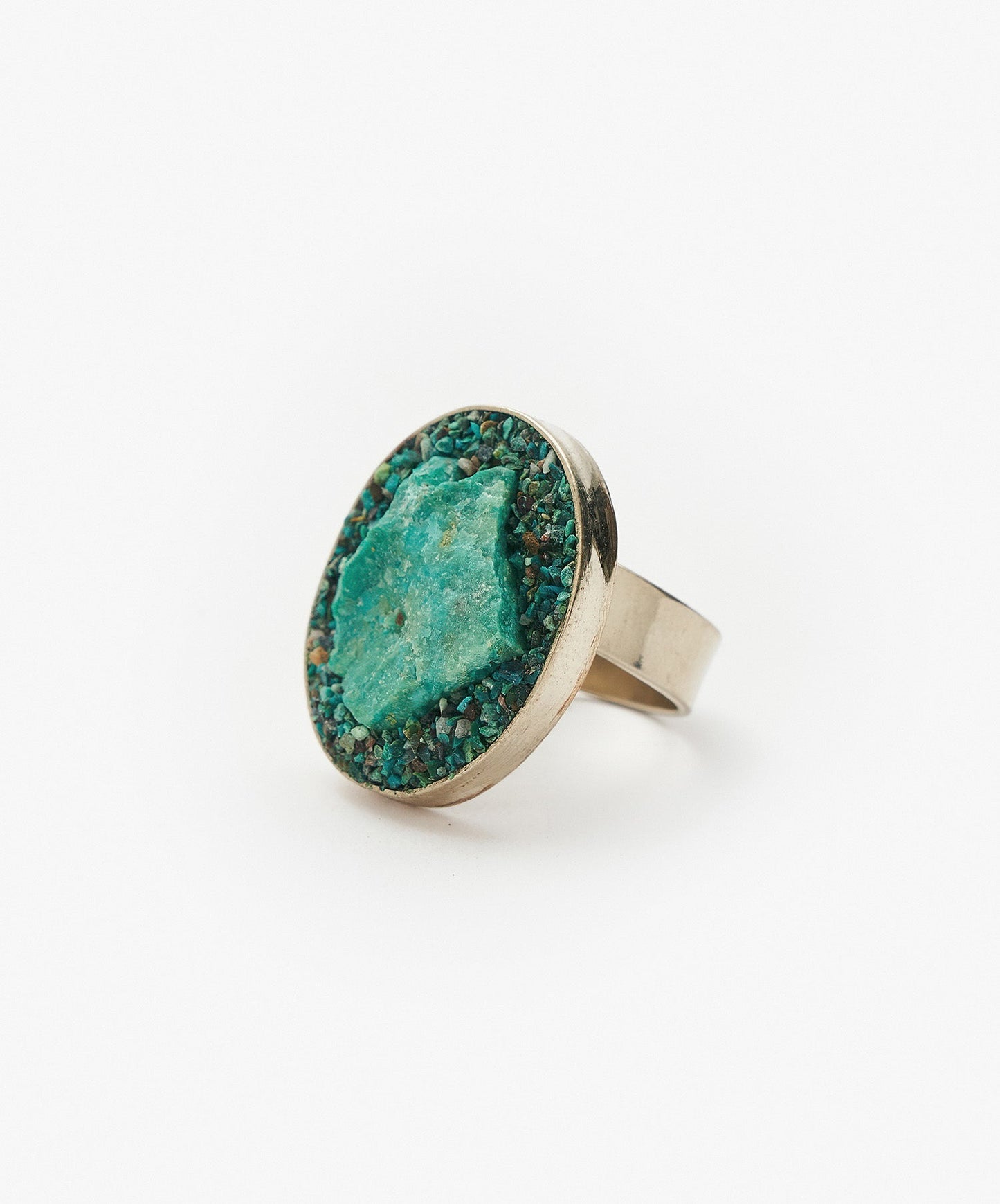 ANILLO GEOMETRICO OVALO DE CRISOCOLA