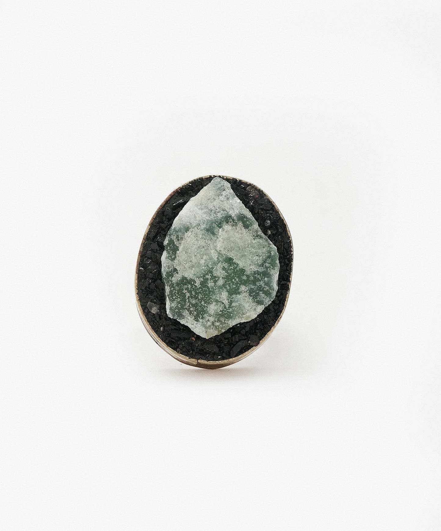 ANILLO GEOMETRICO OVALO DE CUARZO VERDE