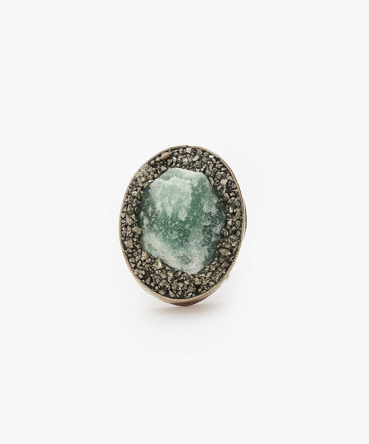 ANILLO GEOMETRICO OVALO DE CUARZO VERDE