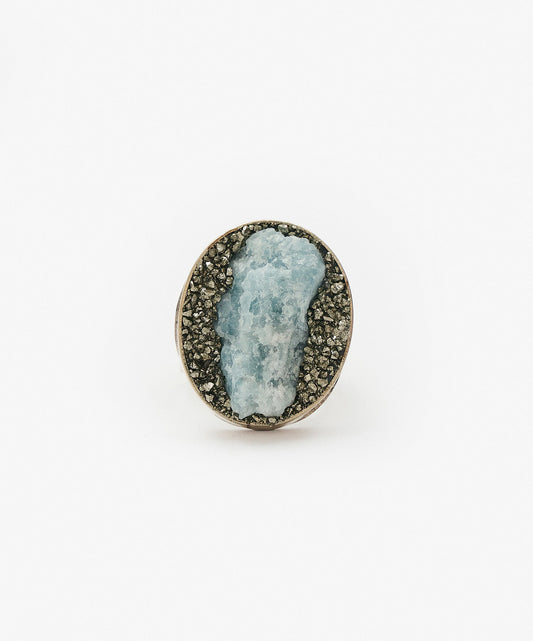 ANILLO GEOMETRICO OVALO DE AGUAMARINA