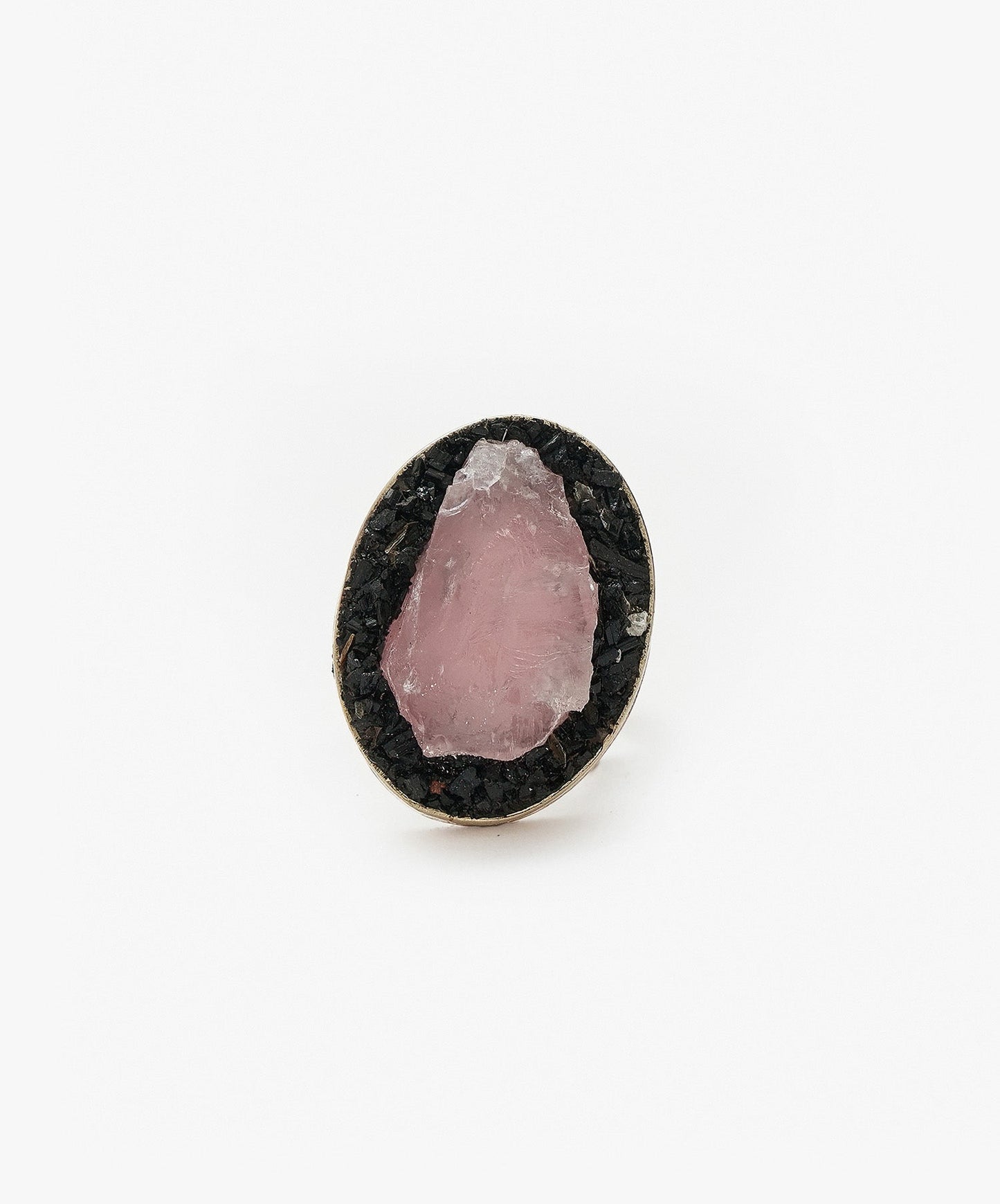 ANILLO GEOMETRICO OVALO DE CUARZO ROSA
