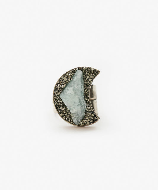 ANILLO GEOMETRICO LUNA DE AGUAMARINA