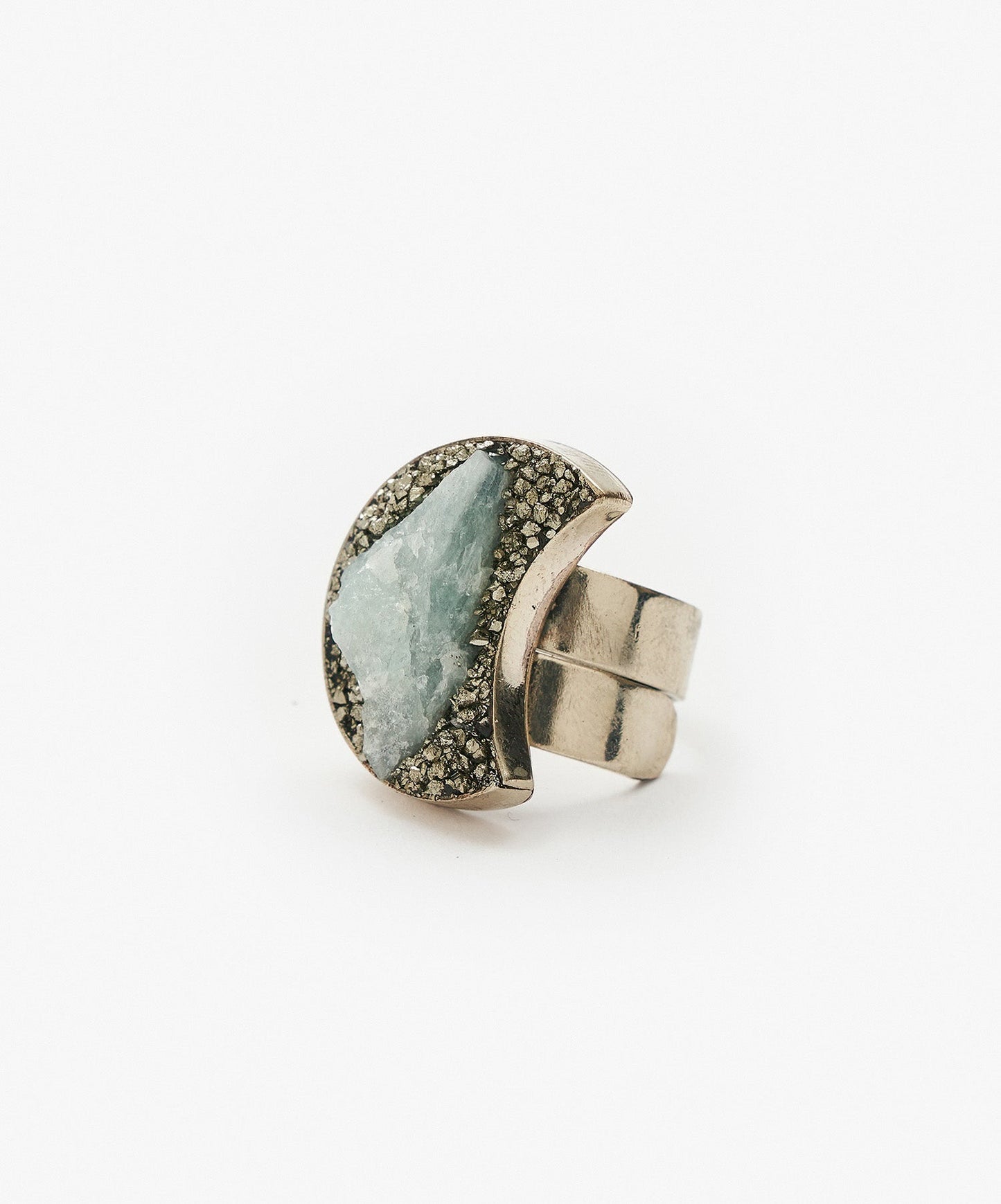 ANILLO GEOMETRICO LUNA DE AGUAMARINA