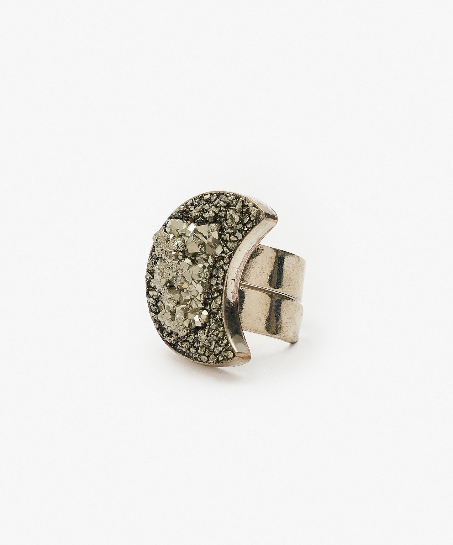 ANILLO GEOMETRICO LUNA DE PIRITA CRISTALIZADA