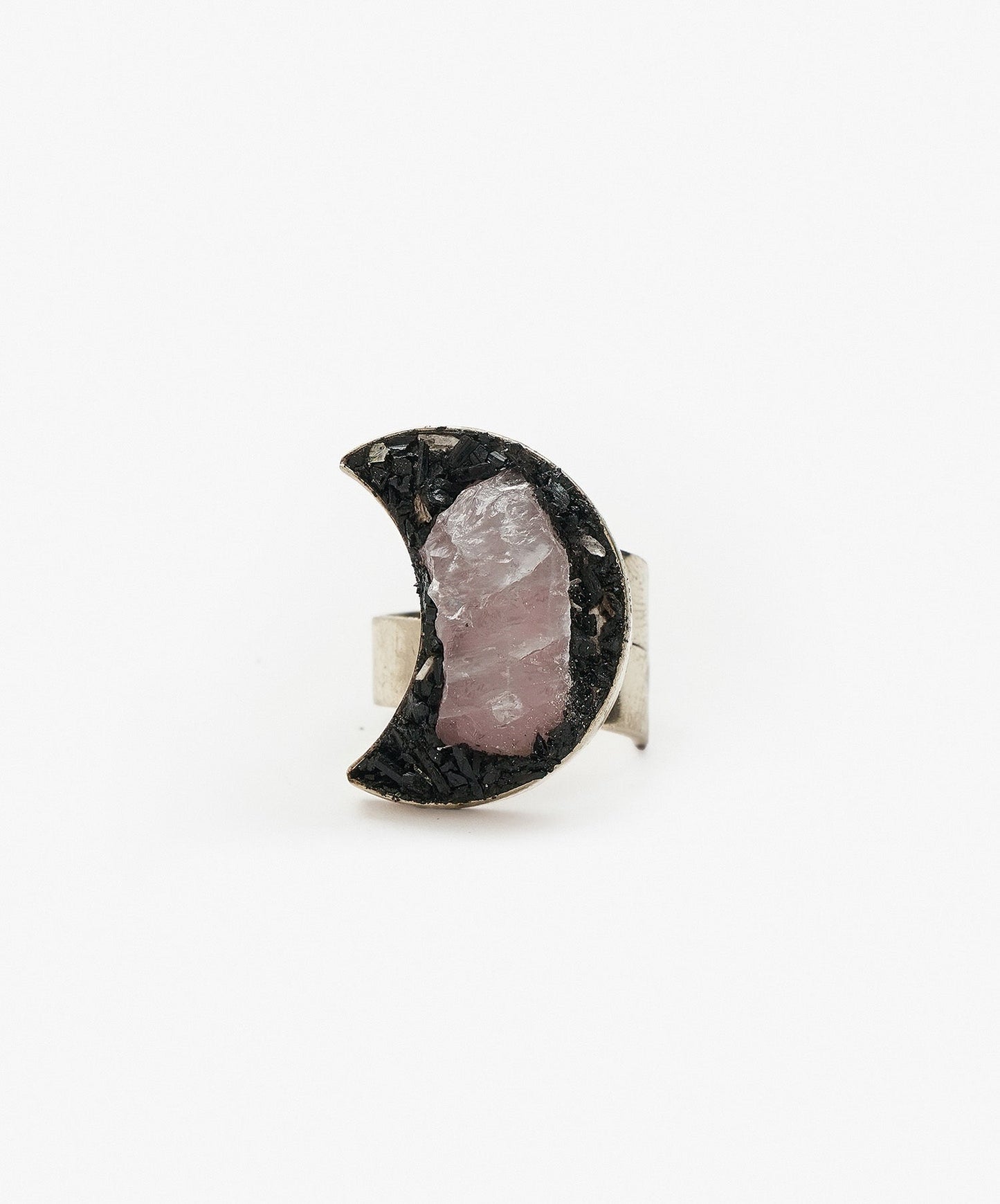 ANILLO GEOMETRICO LUNA DE CUARZO ROSA