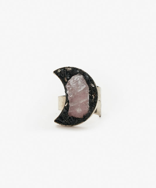 ANILLO GEOMETRICO LUNA DE CUARZO ROSA