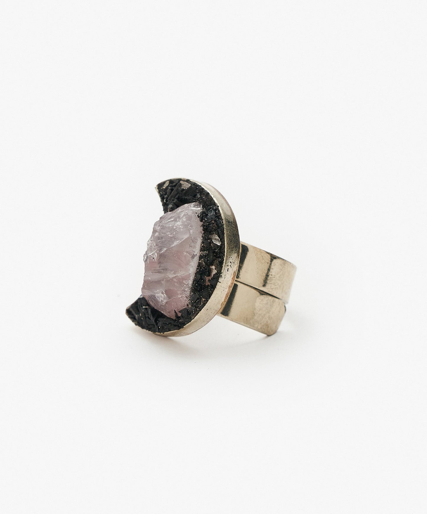 ANILLO GEOMETRICO LUNA DE CUARZO ROSA