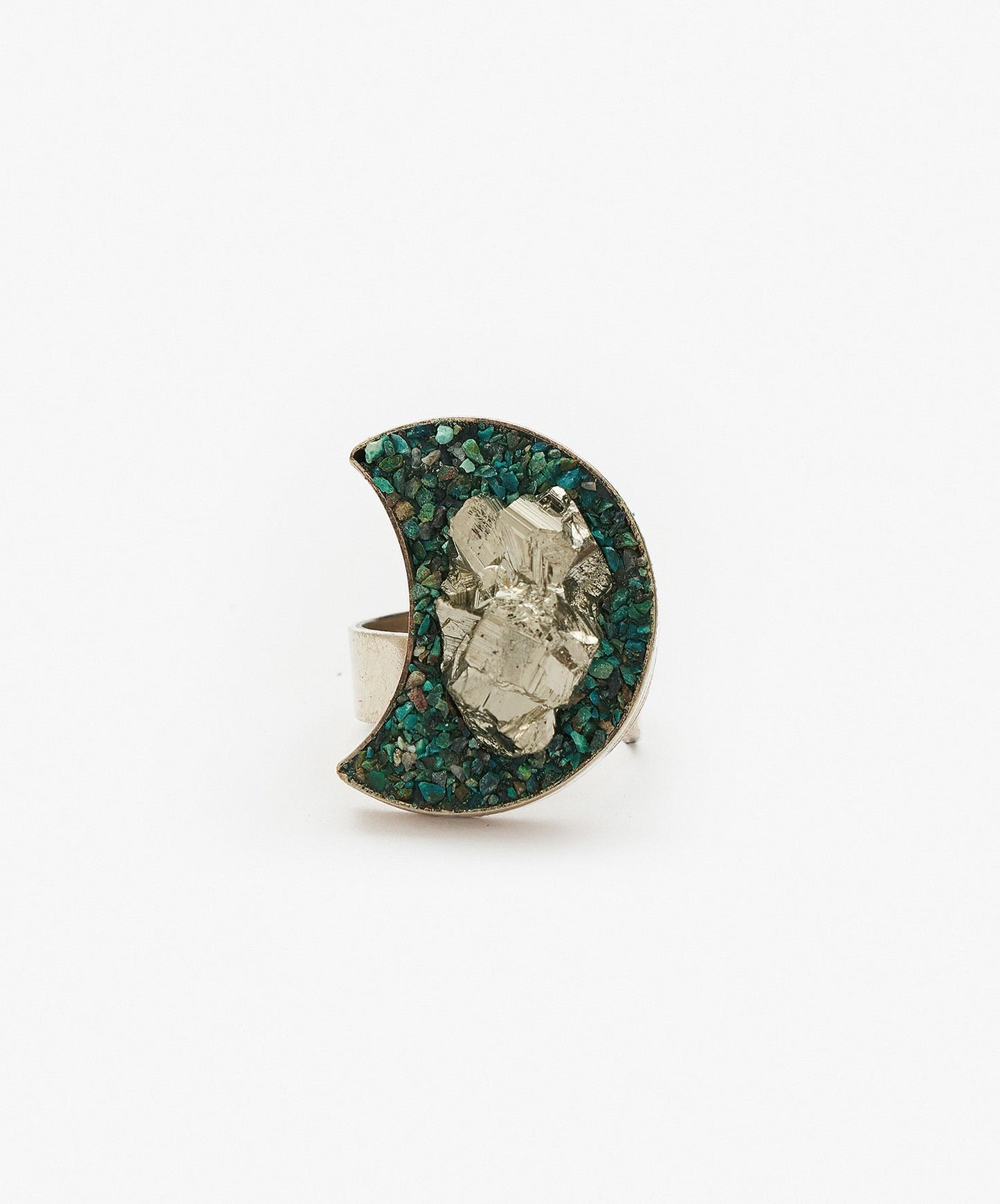 ANILLO GEOMETRICO LUNA DE PIRITA CRISTALIZADA