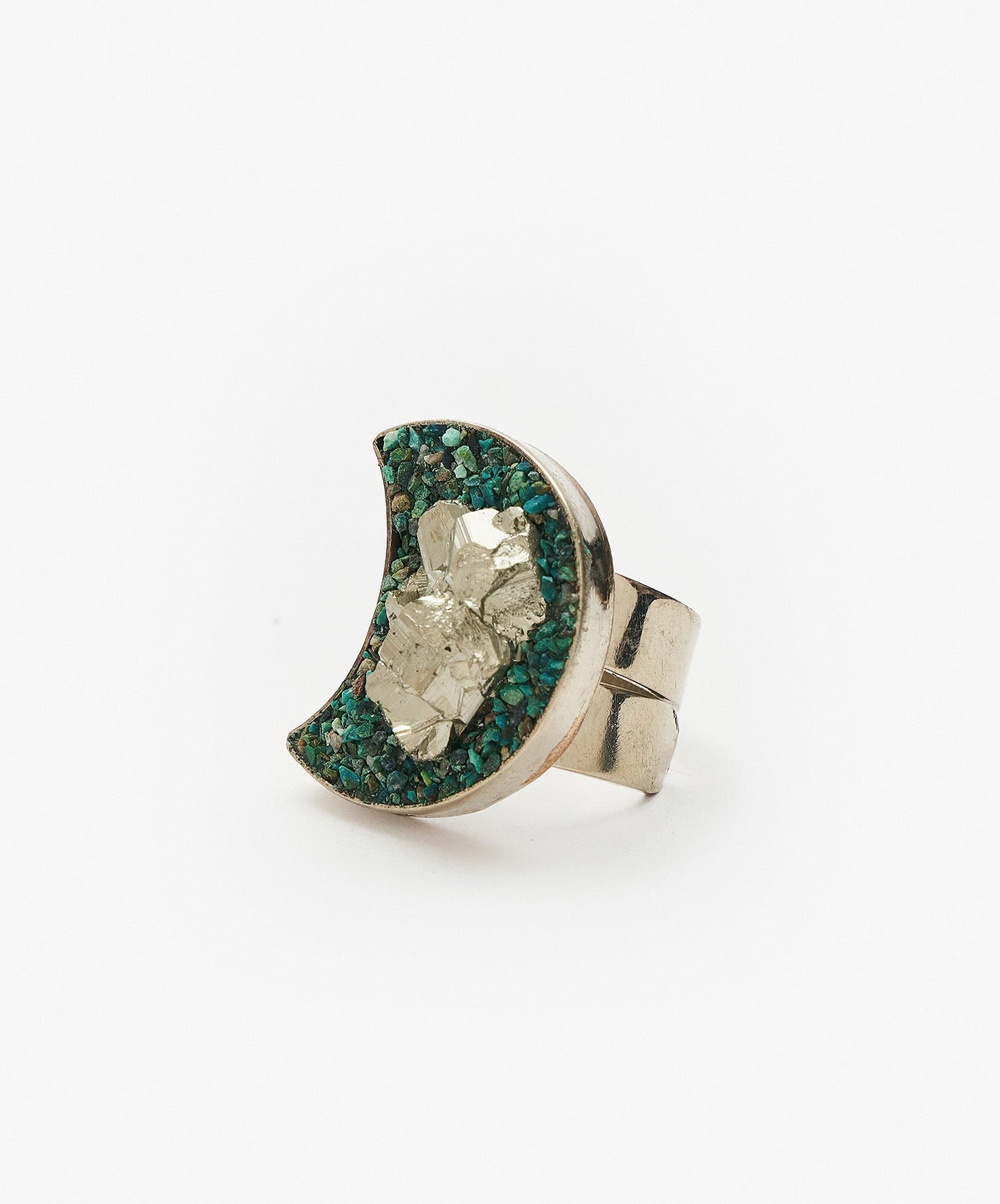 ANILLO GEOMETRICO LUNA DE PIRITA CRISTALIZADA
