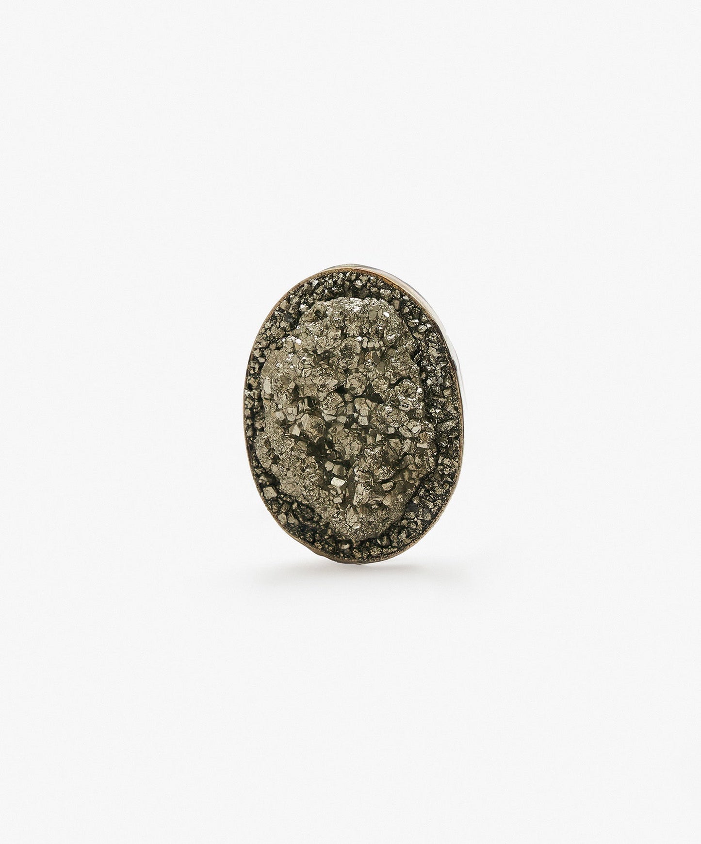 ANILLO GEOMETRICO OVALO DE PIRITA CRISTALIZADA