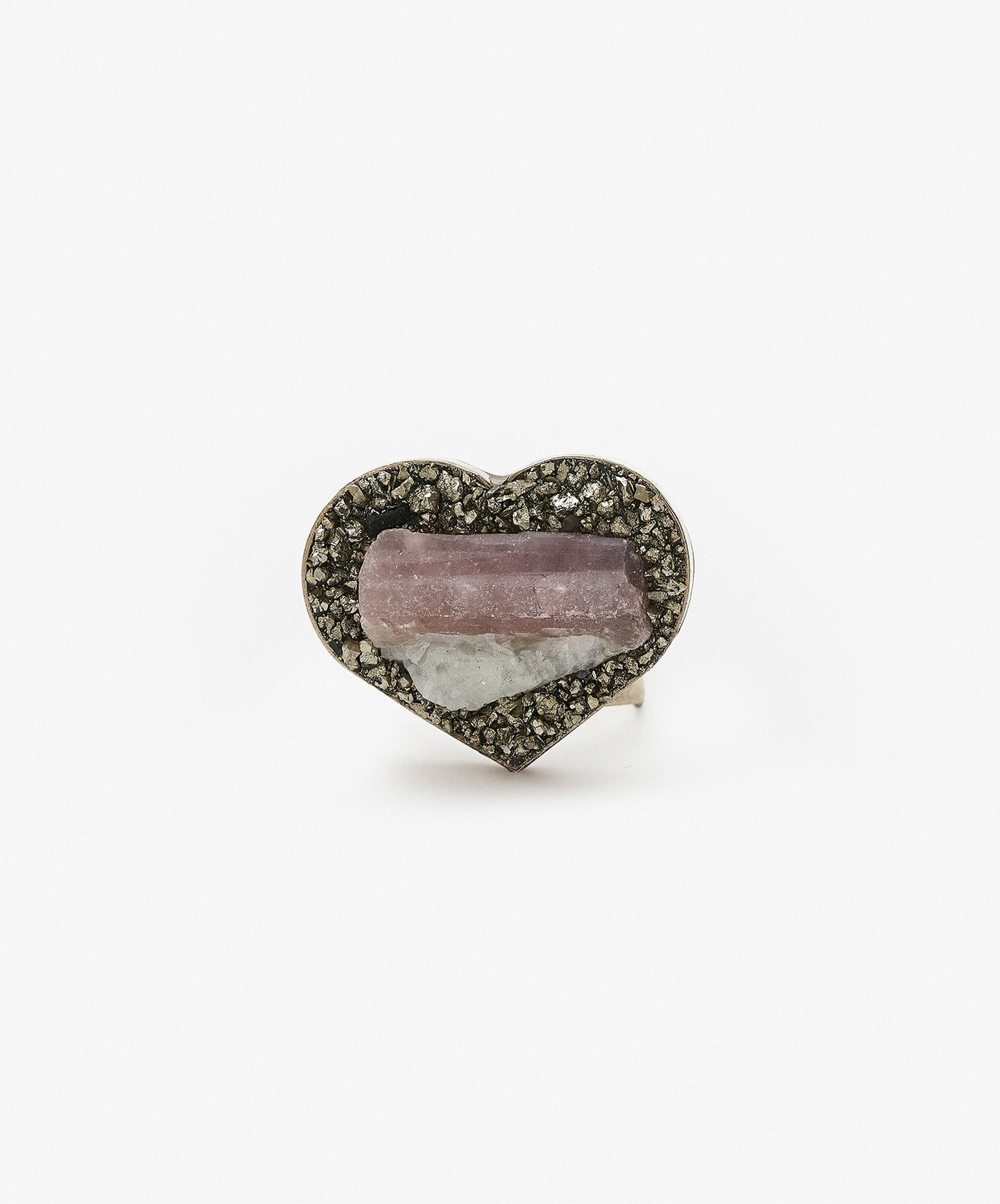 ANILLO GEOMETRICO CORAZON DE TURMALINA ROSA
