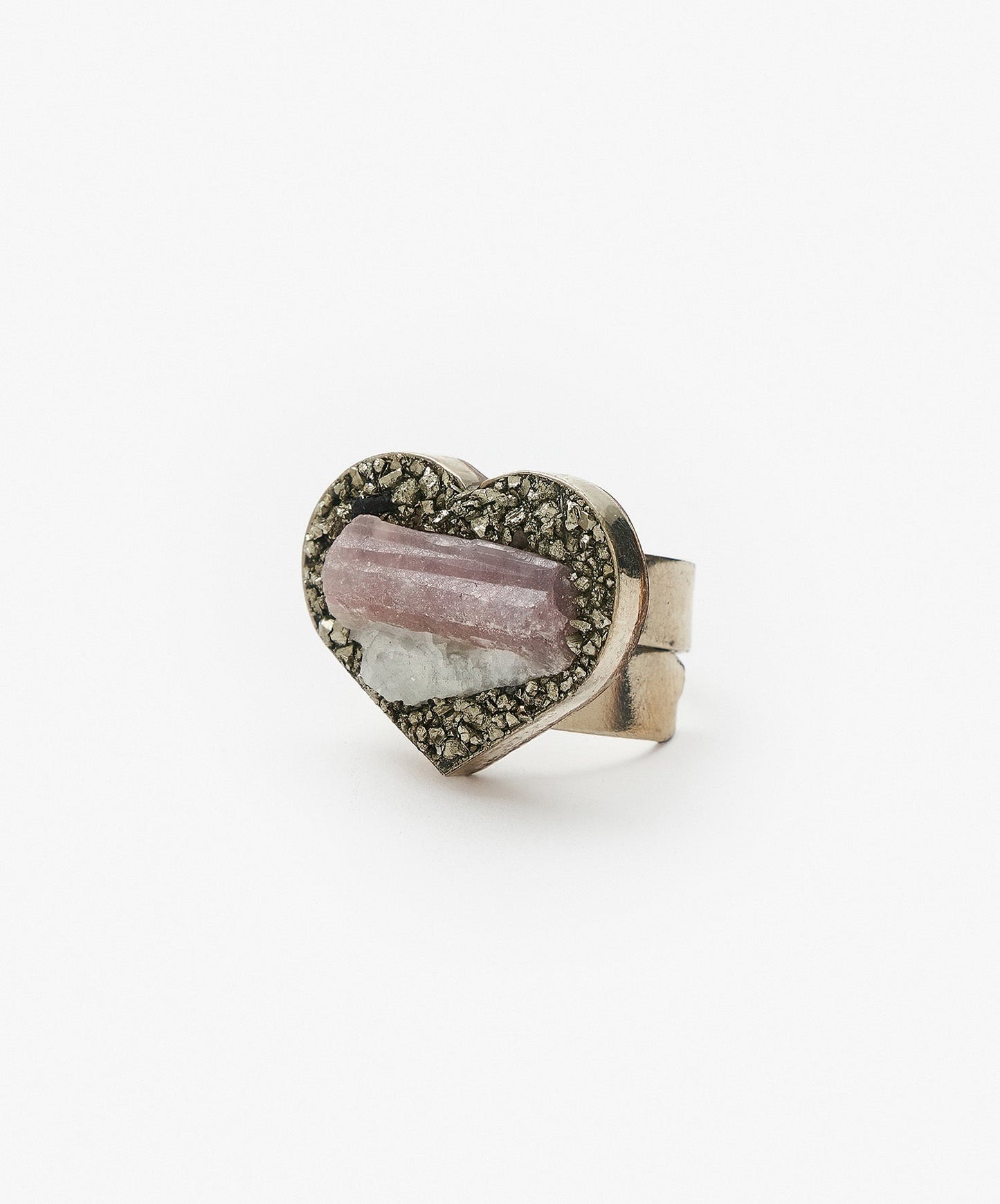 ANILLO GEOMETRICO CORAZON DE TURMALINA ROSA