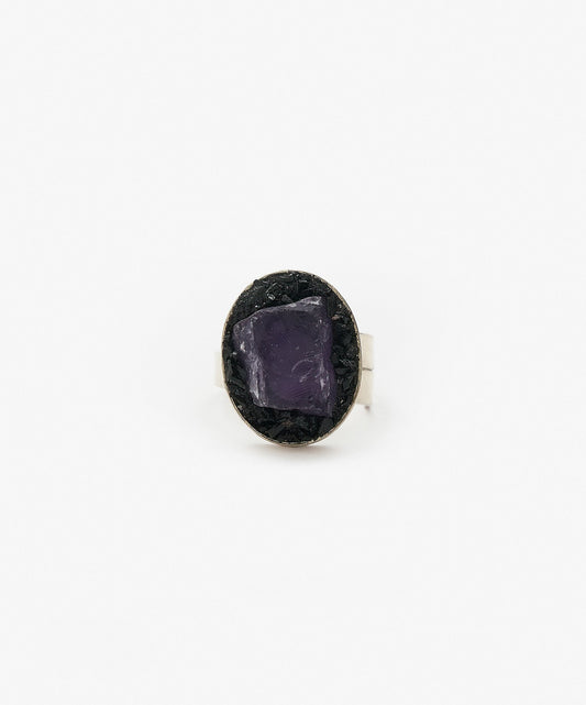 ANILLO GEOMETRICO OVALO DE AMATISTA