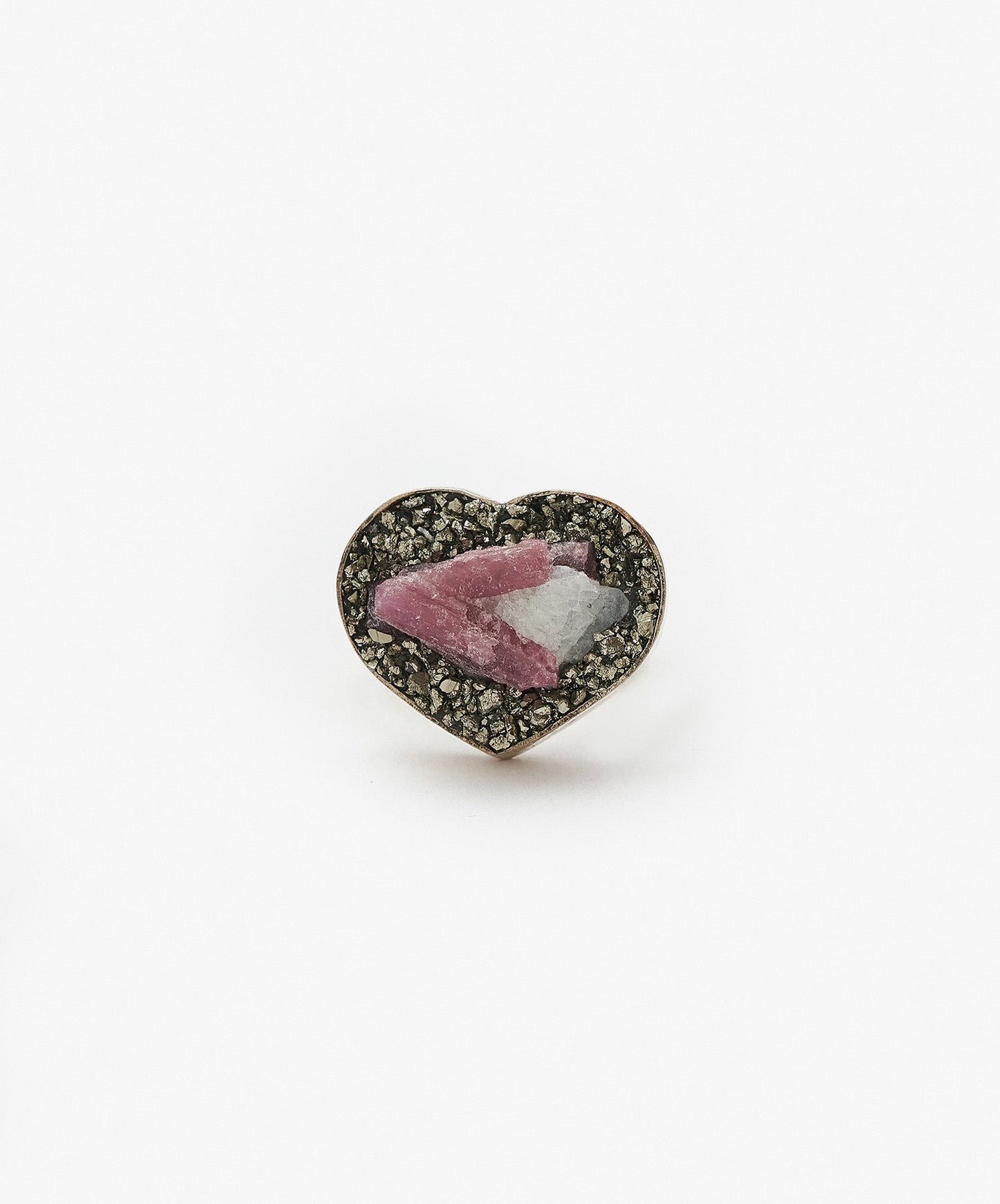 ANILLO GEOMETRICO CORAZON DE TURMALINA ROSA