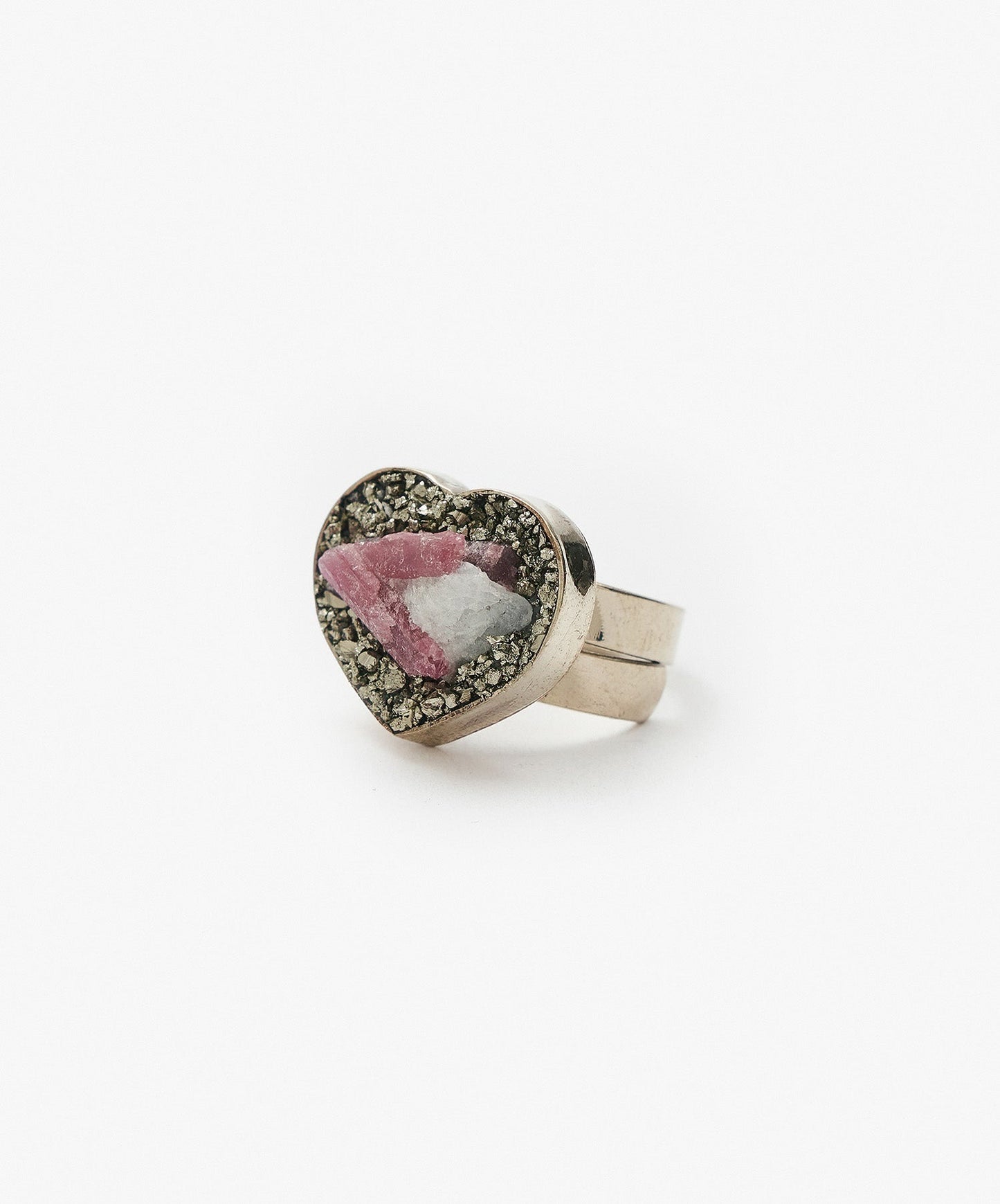 ANILLO GEOMETRICO CORAZON DE TURMALINA ROSA