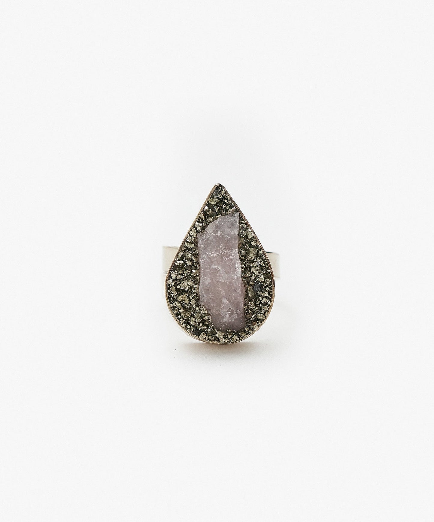 ANILLO GEOMETRICO GOTA DE CUARZO ROSA