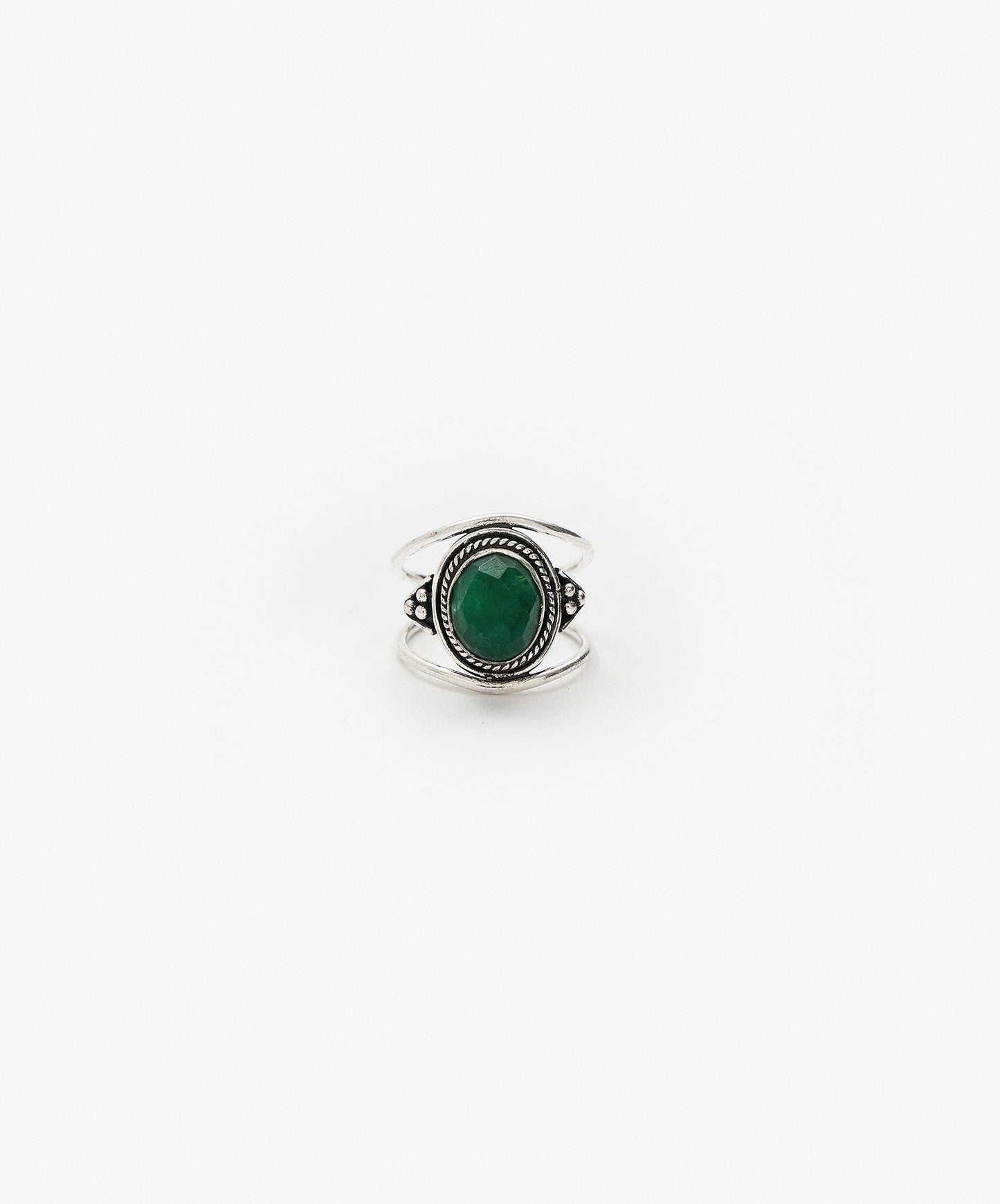 ANILLO TARUMI DOBLE DE RAIZ DE ESMERALDA FACETADA