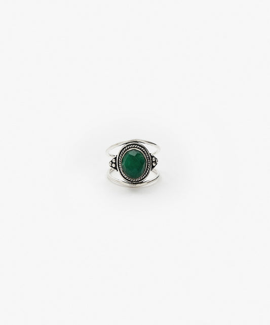 ANILLO TARUMI DOBLE DE RAIZ DE ESMERALDA FACETADA