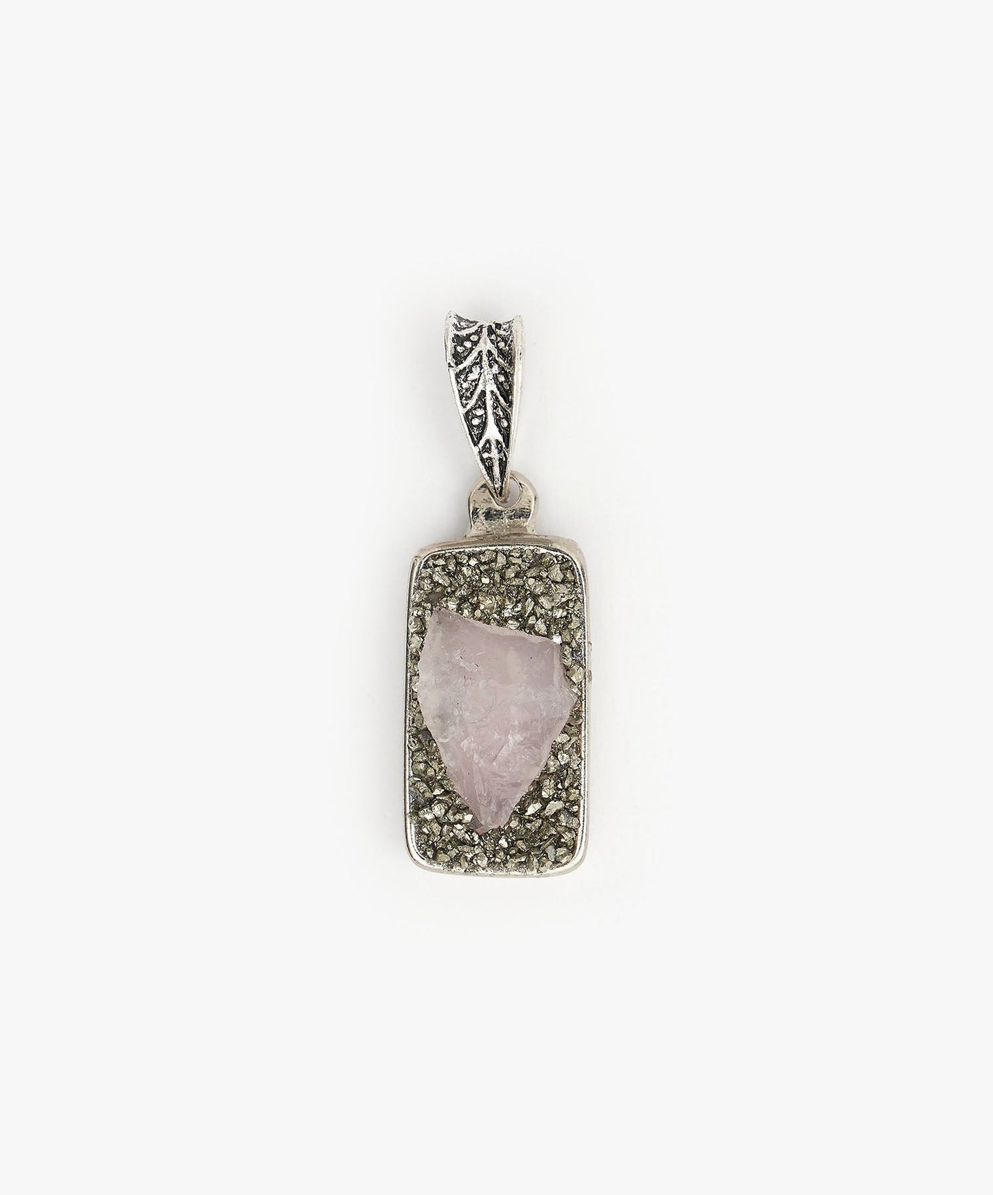 DIJE GEOMÉTRICO RECTANGULO CHICO DE CUARZO ROSA